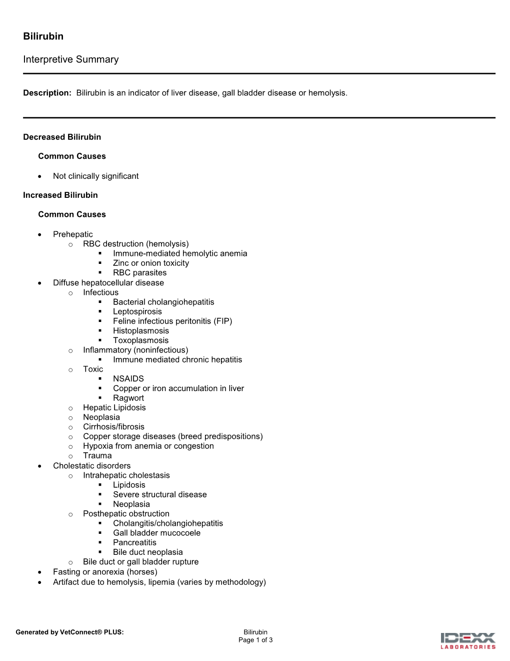 Bilirubin Interpretive Summary