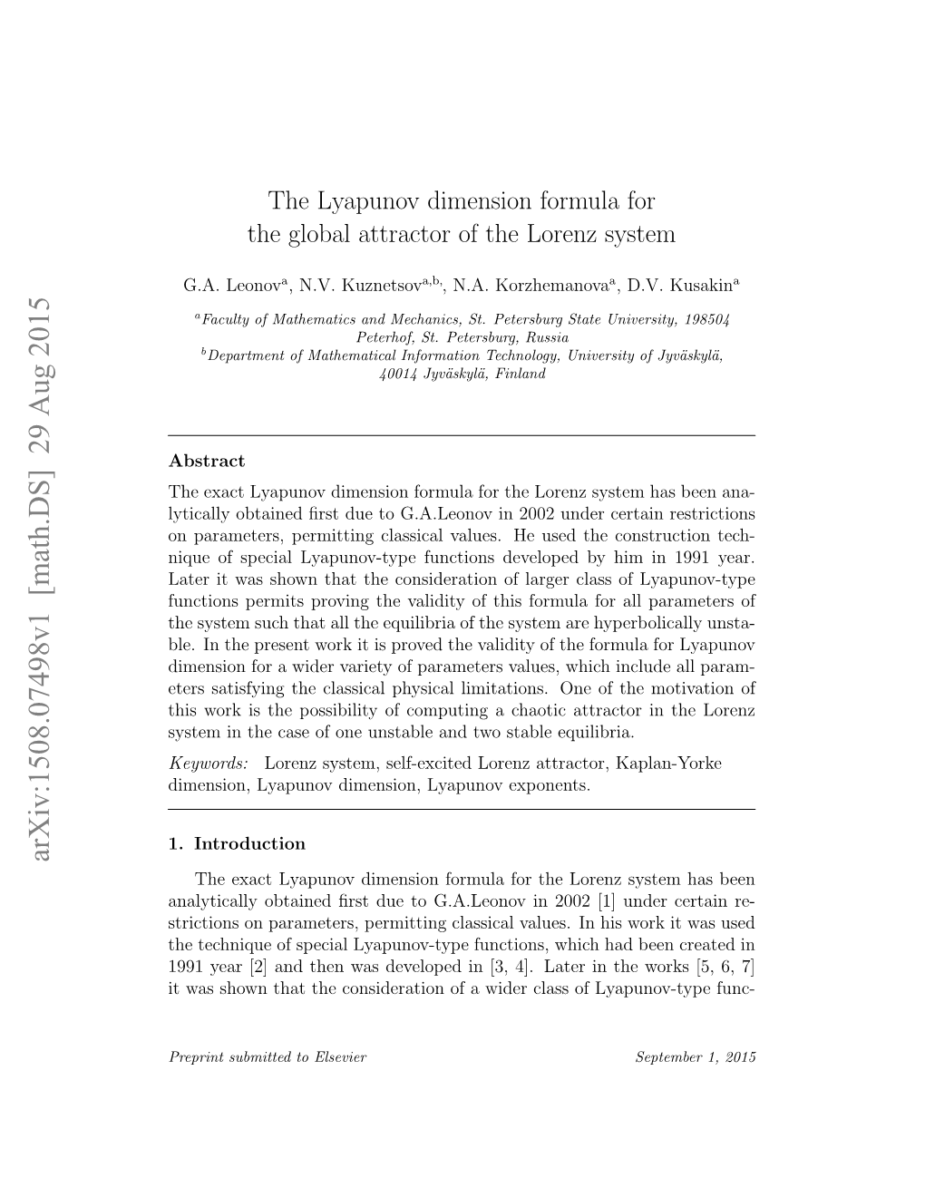 The Lyapunov Dimension Formula for the Global Attractor of the Lorenz System