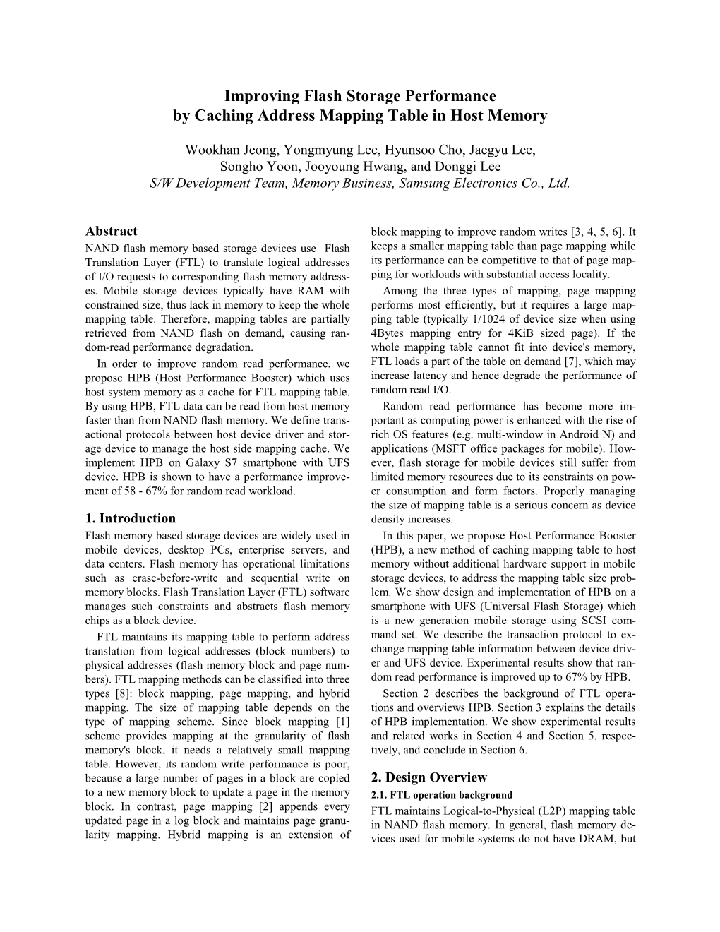 Improving Flash Storage Performance by Caching Address Mapping Table in Host Memory