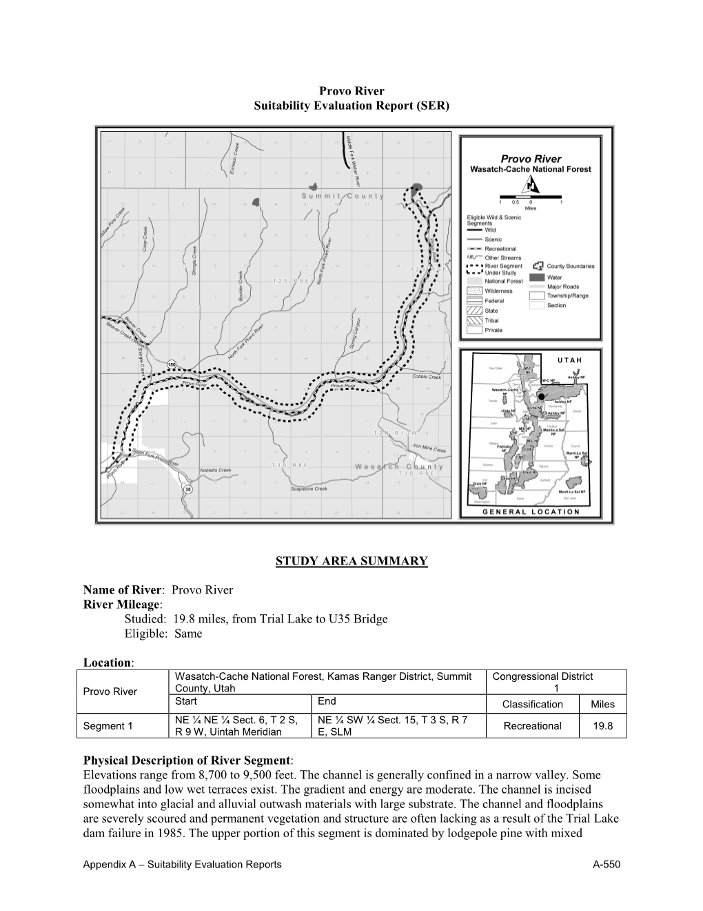 Provo River Suitability Evaluation Report (SER)