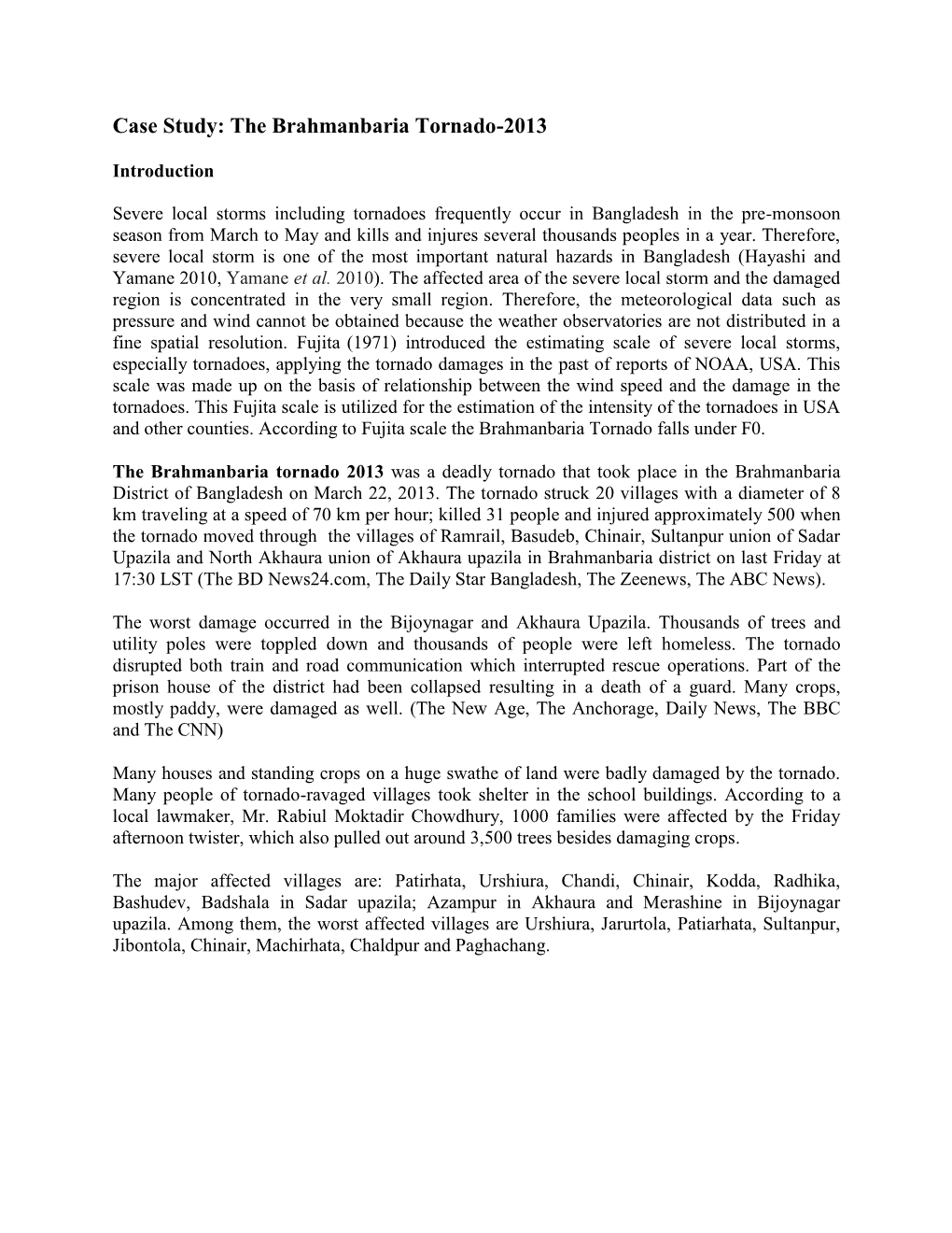 Case Study: the Brahmanbaria Tornado-2013