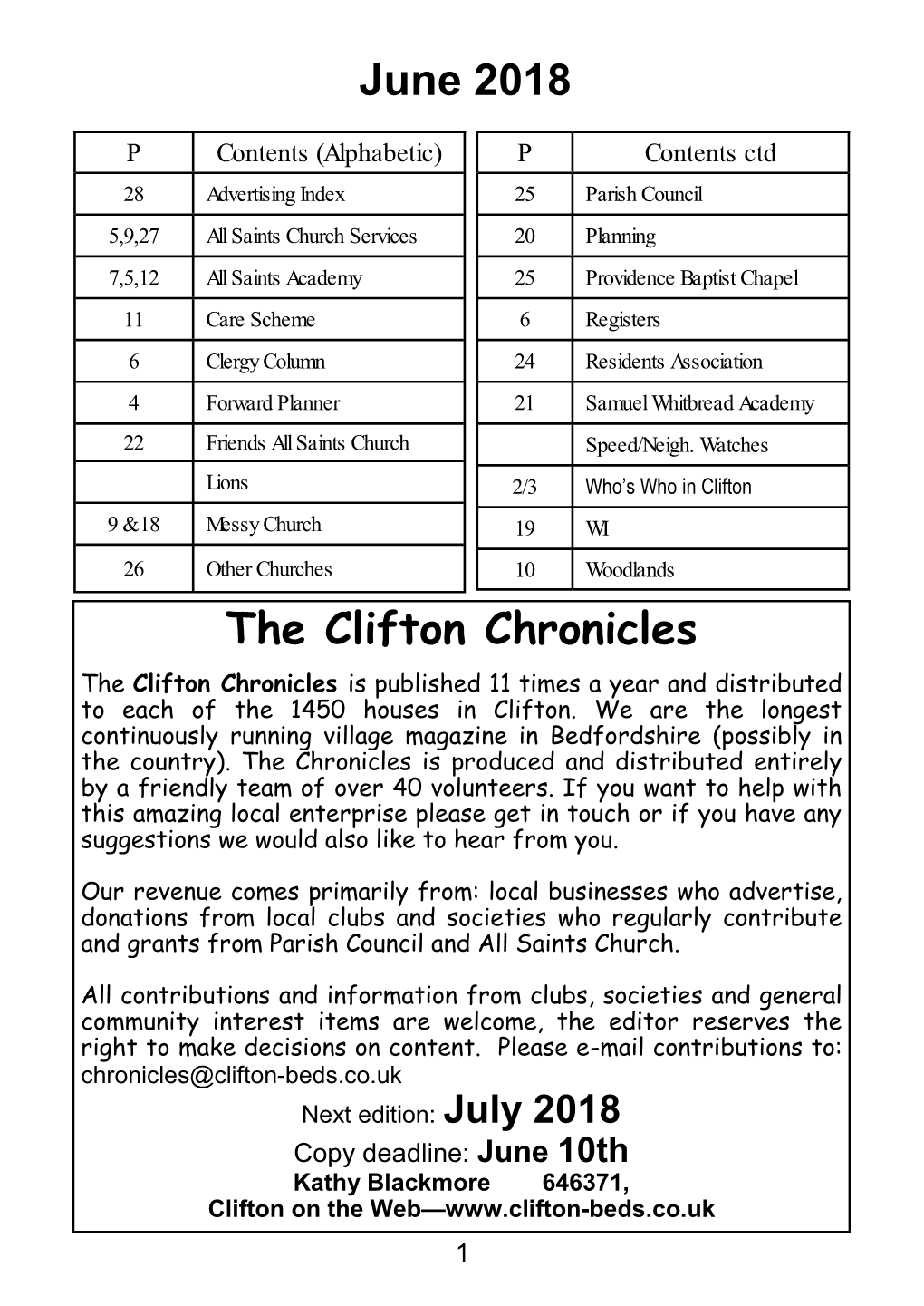 June 2018 the Clifton Chronicles