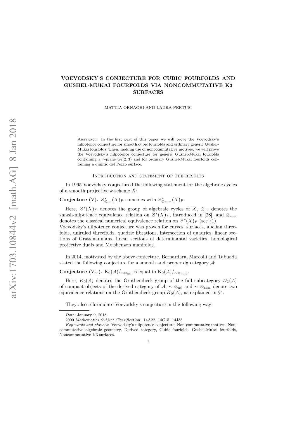 Arxiv:1703.10844V2 [Math.AG] 8 Jan 2018 Ttdtefloigcnetr O Mohadpoe Gca Dg Proper and Smooth a for Conjecture Following the Stated V Determinantal Manifolds