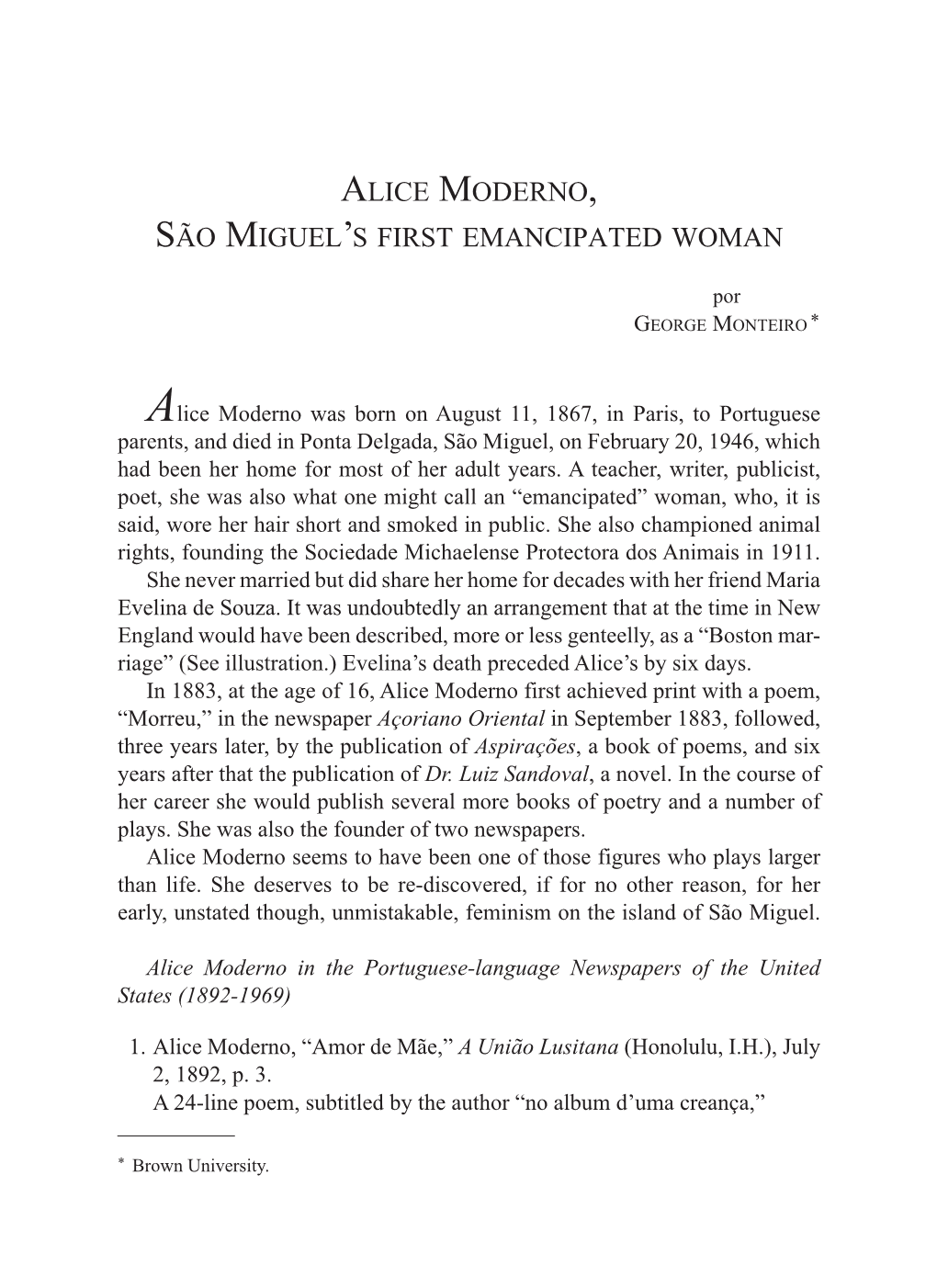 Alice Moderno, São Miguel's First Emancipated Woman