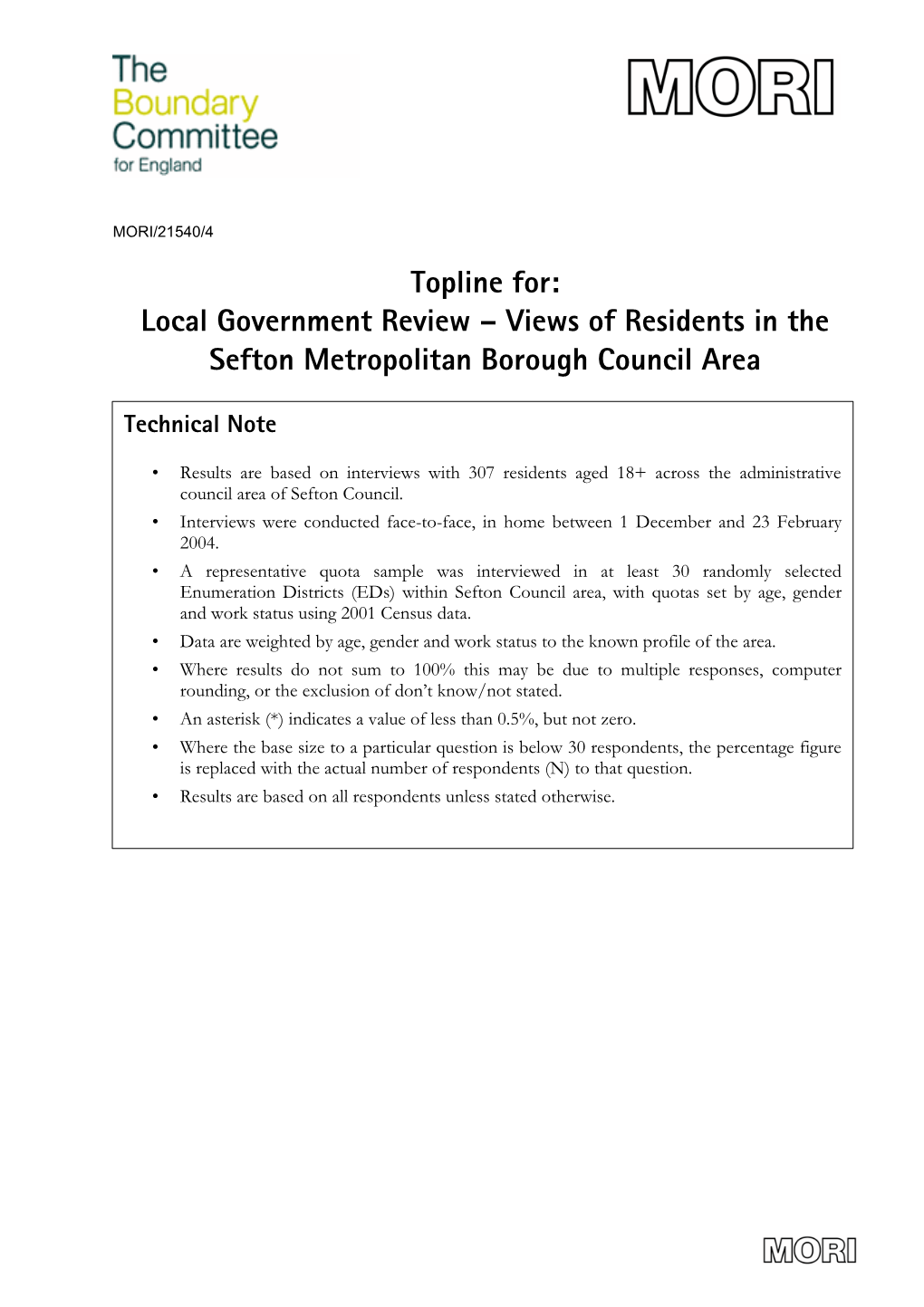 Views of Residents in the Sefton Metropolitan Borough Council Area