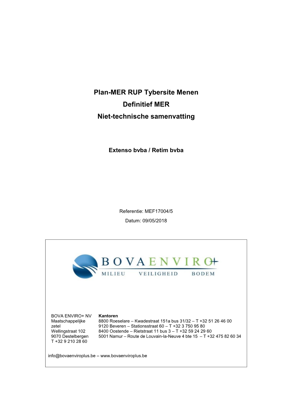 Plan-MER RUP Tybersite Menen Definitief MER Niet-Technische Samenvatting