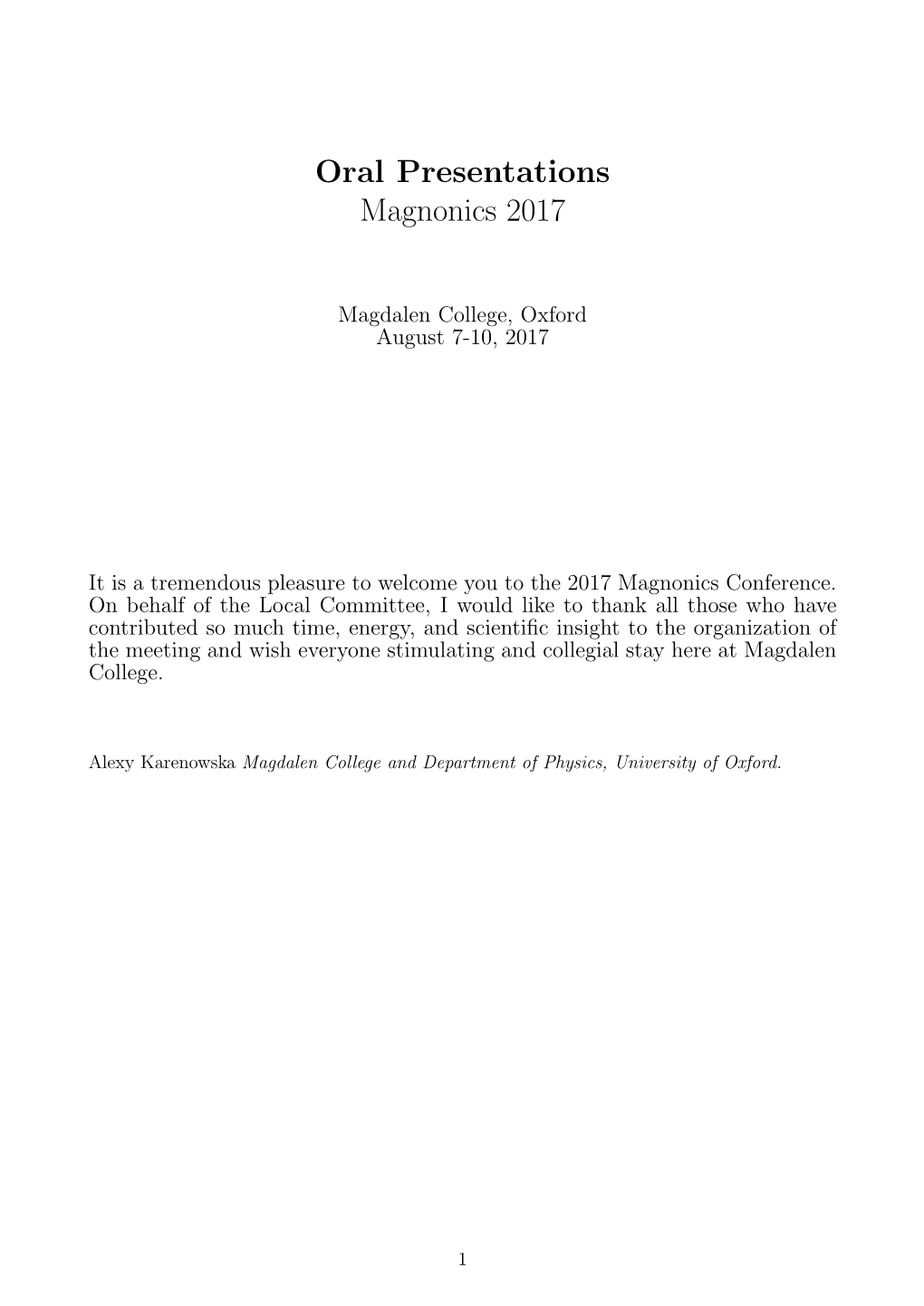 Oral Presentations Magnonics 2017