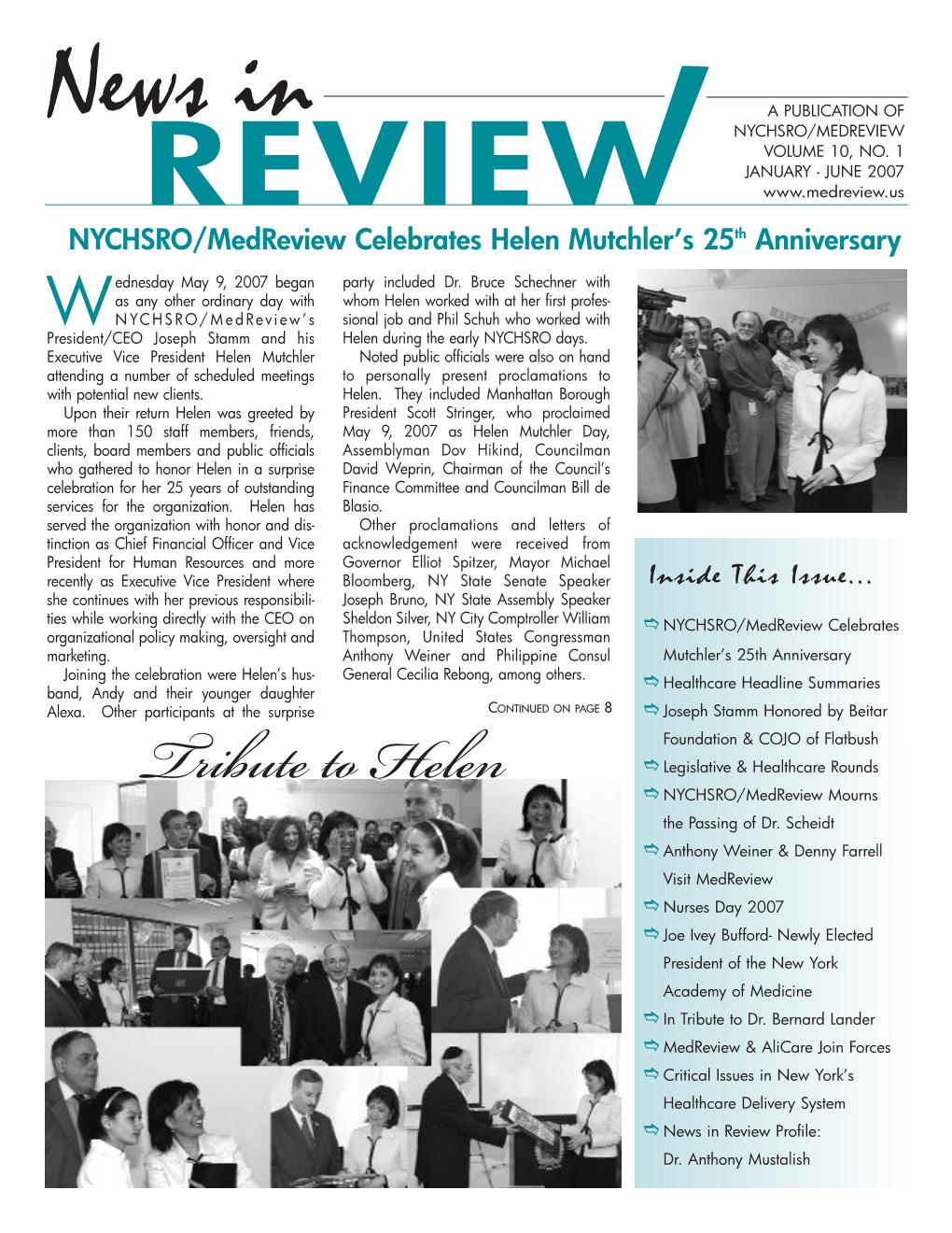 News in NYCHSRO/MEDREVIEW VOLUME 10, NO