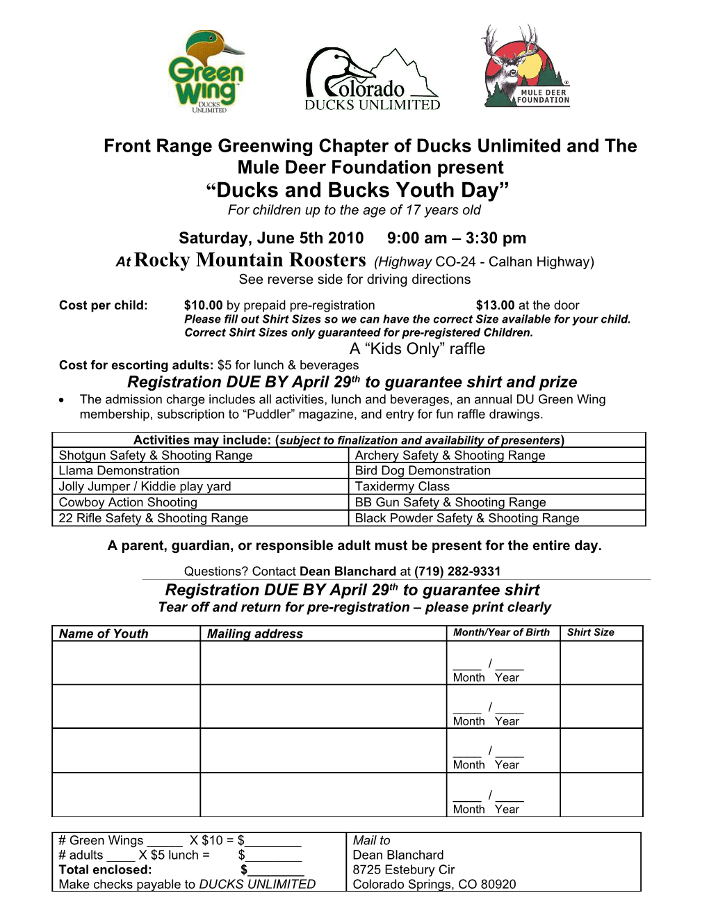 Front Range Greenwing Chapter of Ducks Unlimited and the Mule Deer Foundation Present