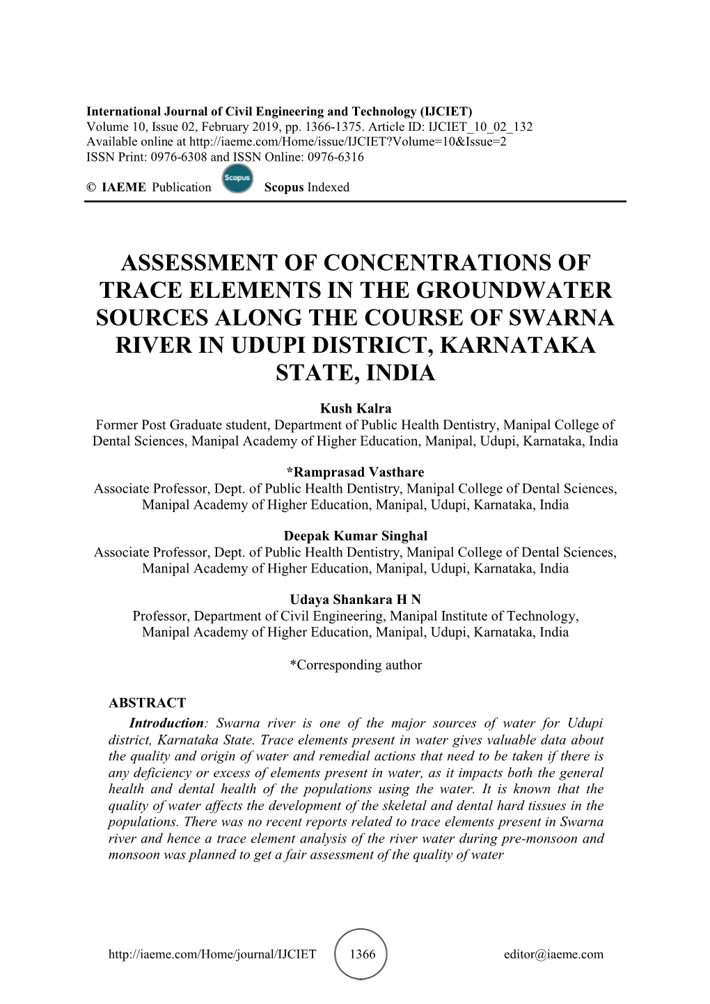 Assessment of Concentrations of Trace Elements in the Groundwater Sources Along the Course of Swarna River in Udupi District, Karnataka State, India