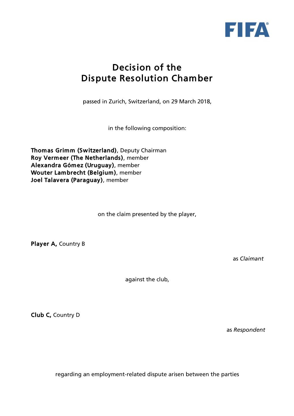 Decision of the Dispute Resolution Chamber