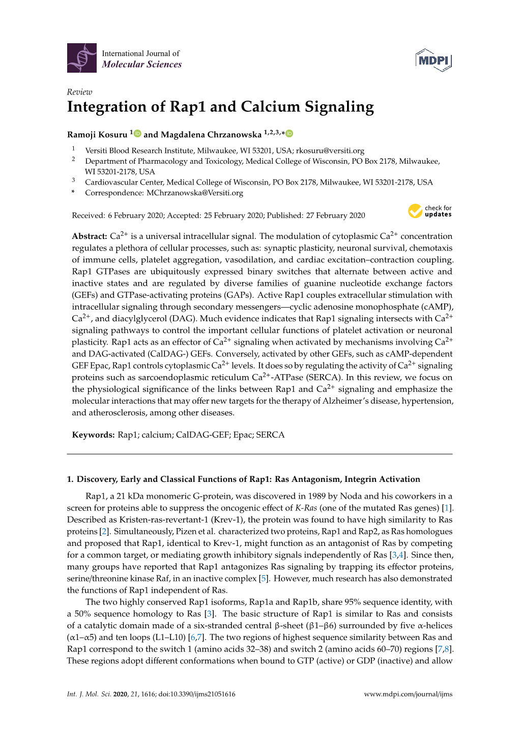 Integration of Rap1 and Calcium Signaling