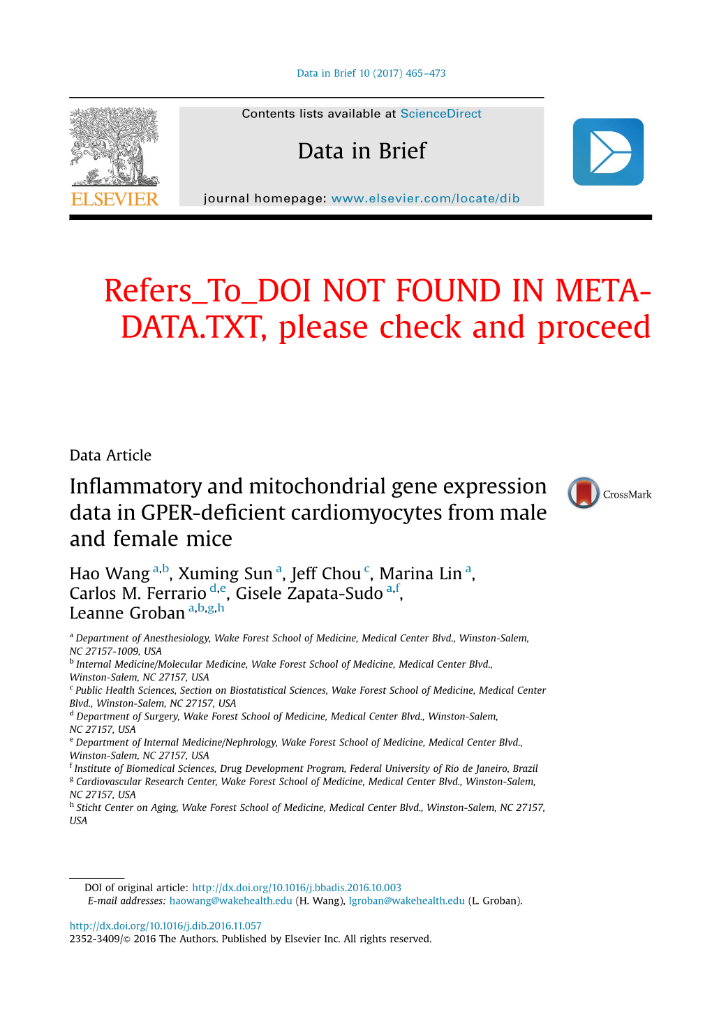 Inflammatory and Mitochondrial Gene Expression Data in GPER-Deficient