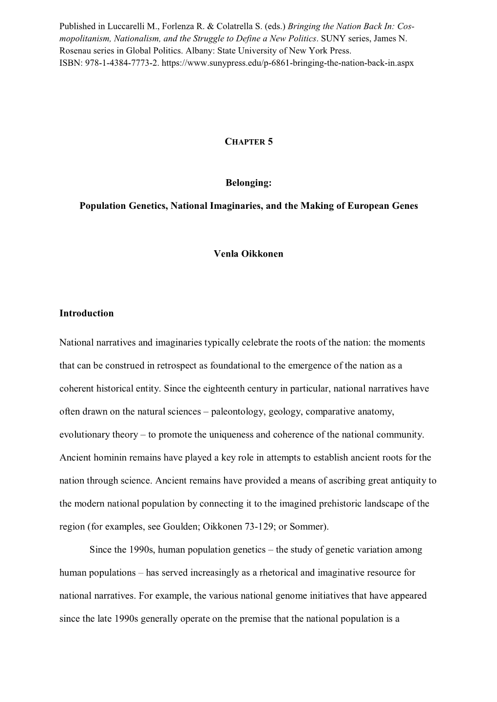 Belonging: Population Genetics, National Imaginaries, and The