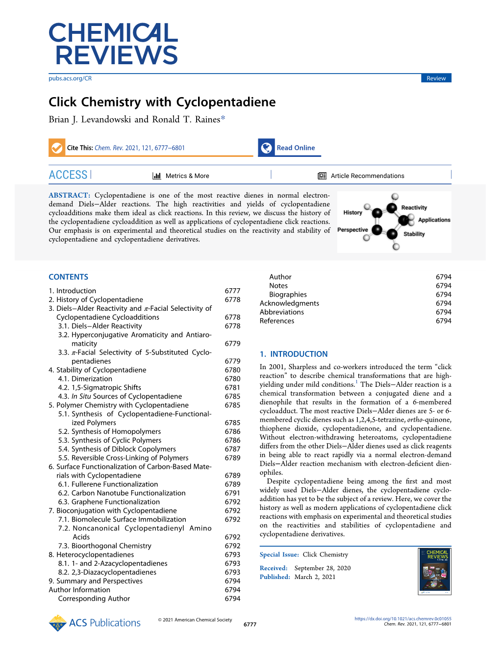 Click Chemistry with Cyclopentadiene Brian J