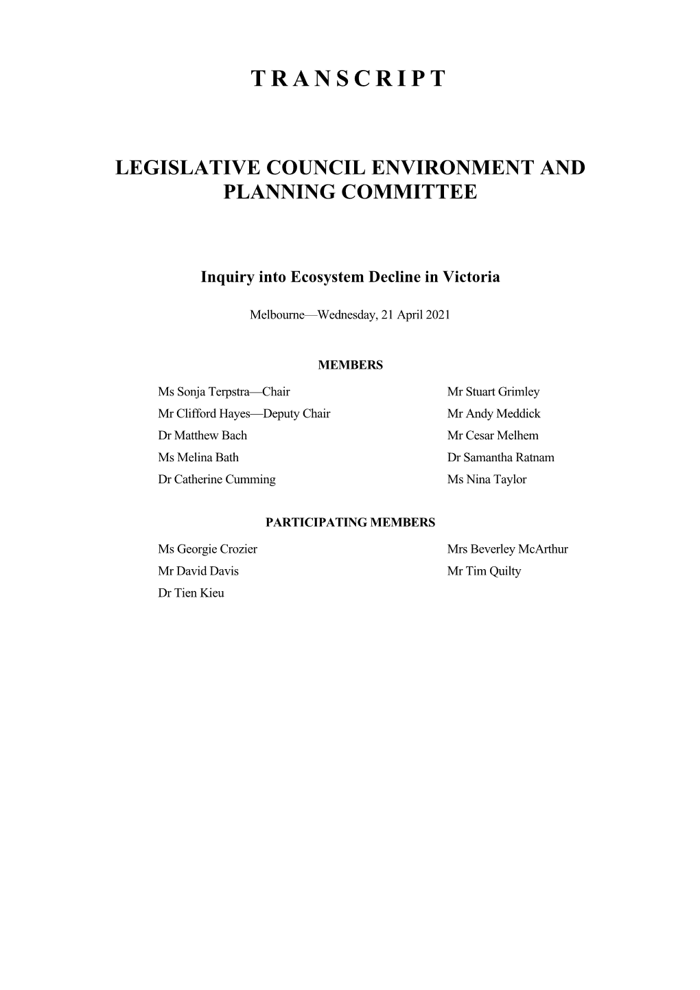 Transcript Legislative Council Environment