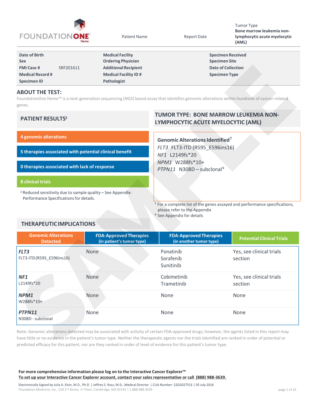 Bone Marrow Leukemia Non- Patient Name Report Date Lymphocytic Acute Myelocytic (AML)