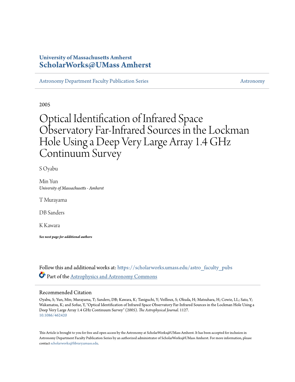 Optical Identification of Infrared Space Observatory Far-Infrared Sources in the Lockman Hole Using a Deep Very Large Array 1.4 Ghz Continuum Survey S Oyabu