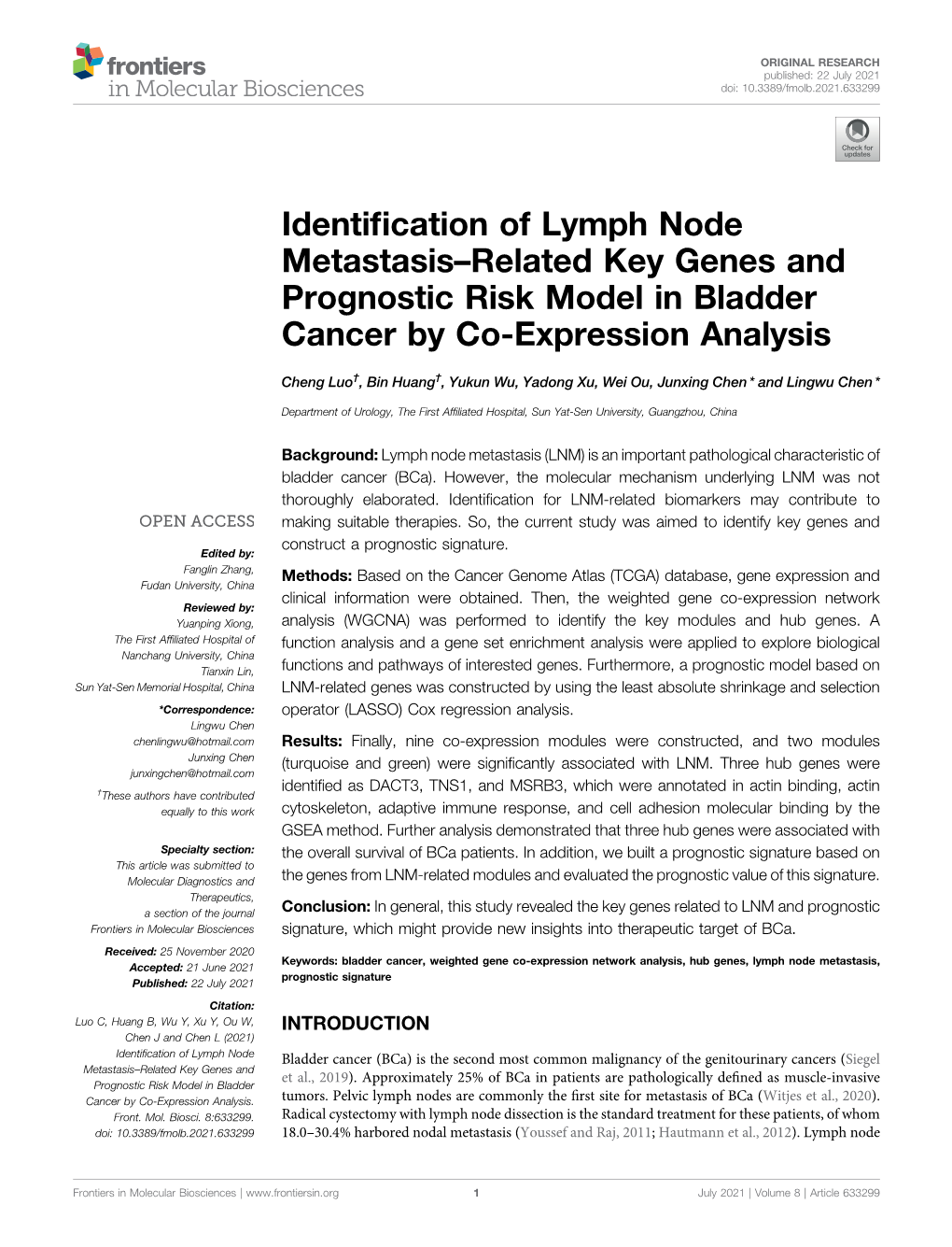 Identification of Lymph Node Metastasis–Related Key Genes And