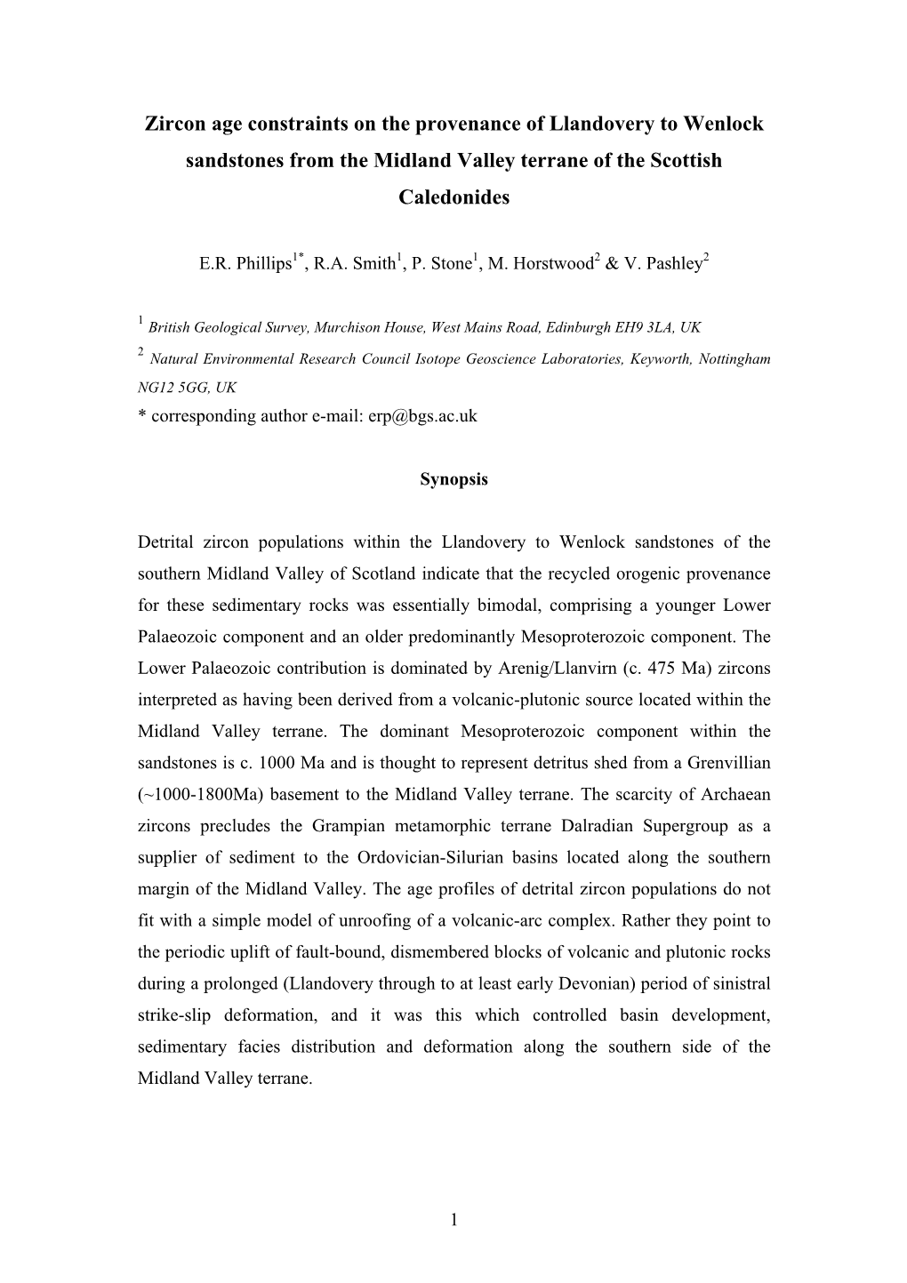 Zircon Age Constraints on the Provenance of Late Ordovician To