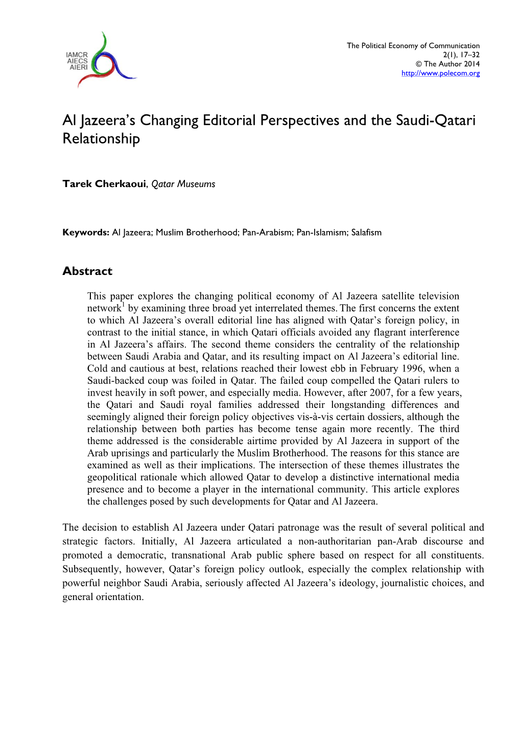 Al Jazeera's Changing Editorial Perspectives and the Saudi-Qatari