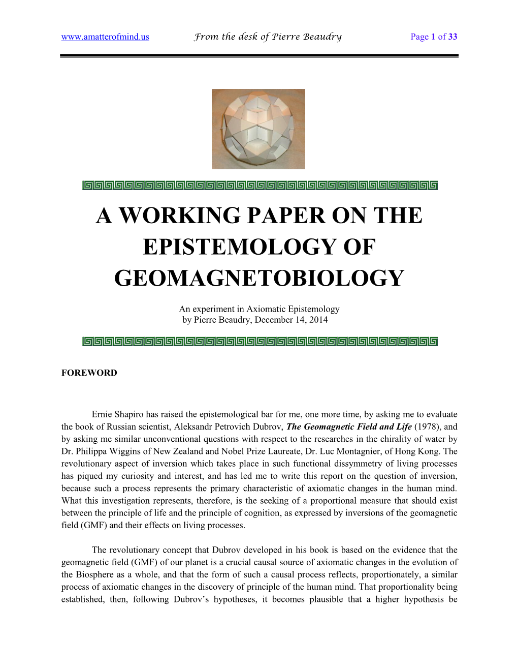 A Working Paper on the Epistemology of Geomagnetobiology