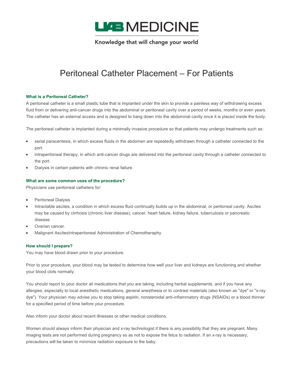 Peritoneal Catheter Placement – for Patients