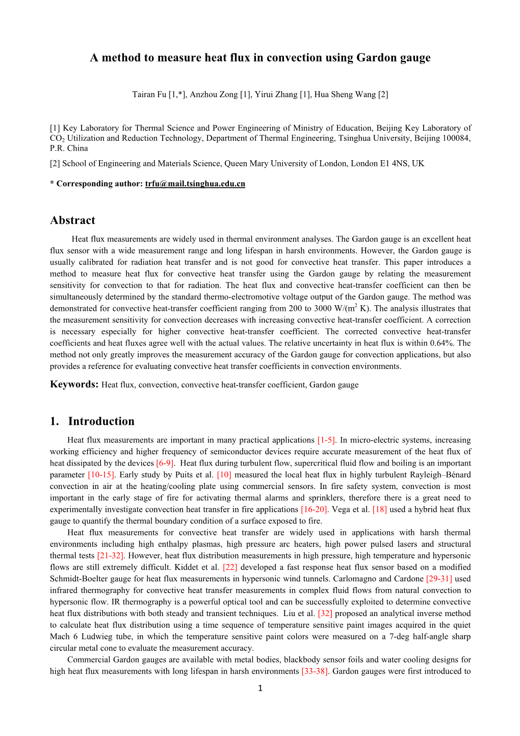 A Method to Measure Heat Flux in Convection Using Gardon Gauge