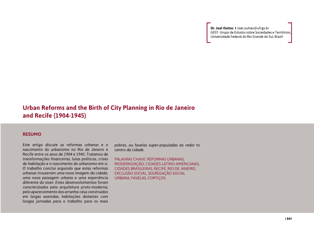 Urban Reforms and the Birth of City Planning in Rio De Janeiro and Recife (1904-1945)