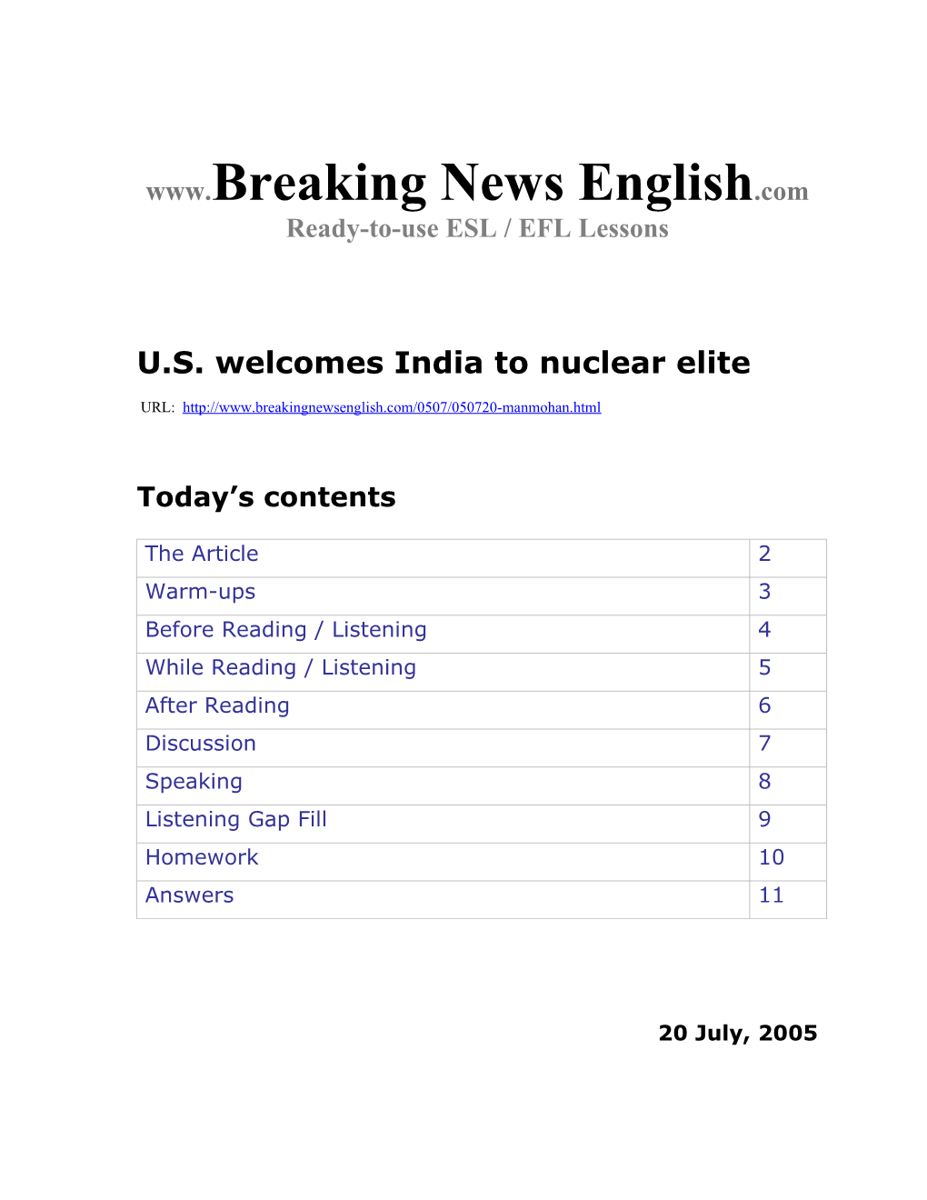 U.S. Welcomes India to Nuclear Elite