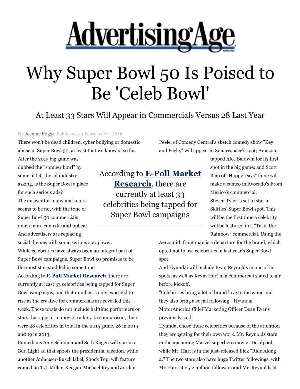 Why Super Bowl 50 Is Poised to Be 'Celeb Bowl'