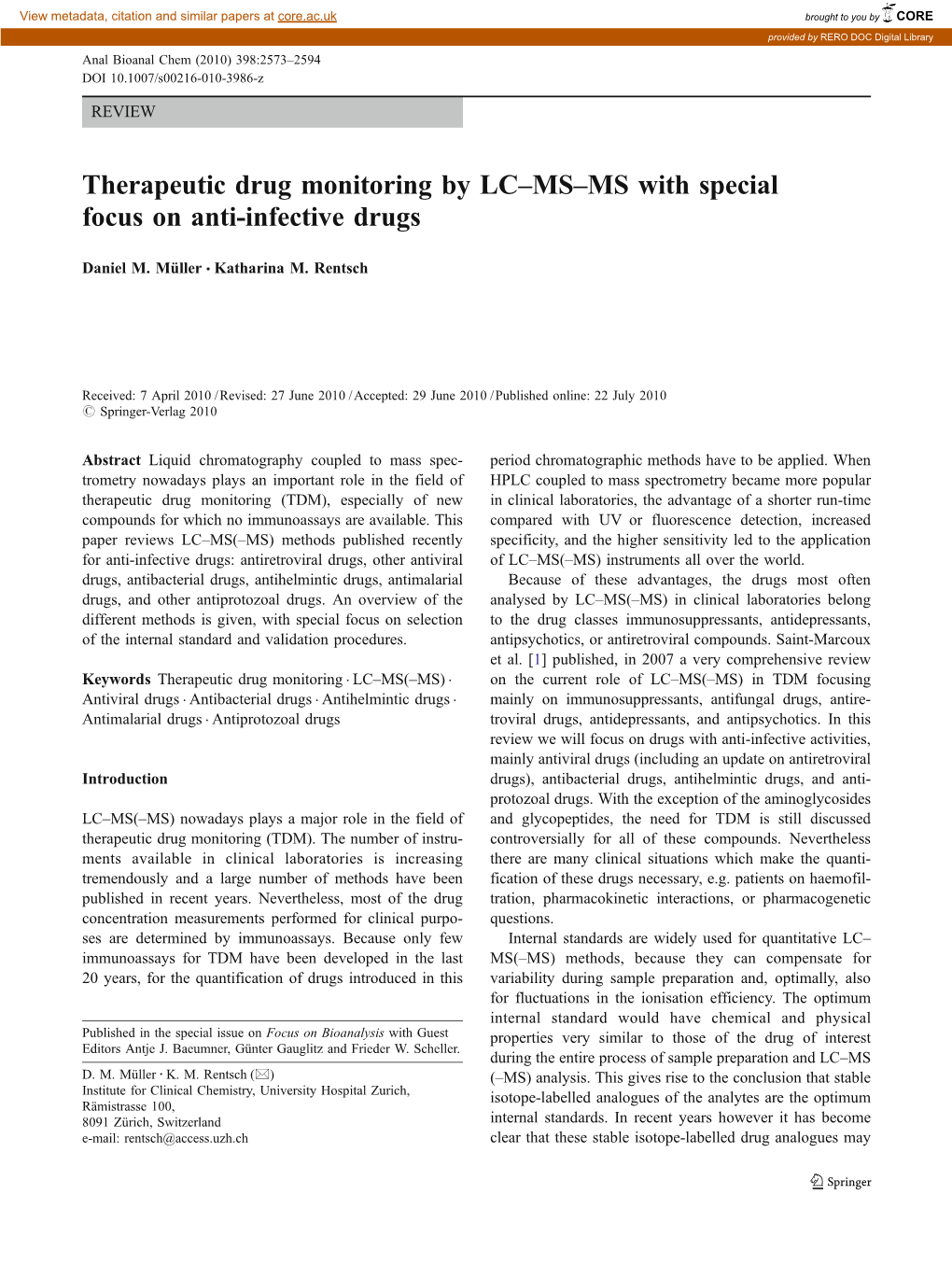 Therapeutic Drug Monitoring by LC–MS–MS with Special Focus on Anti-Infective Drugs