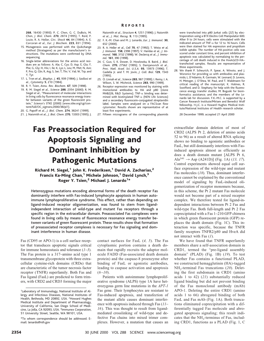 Fas Preassociation Required for Apoptosis Signaling And