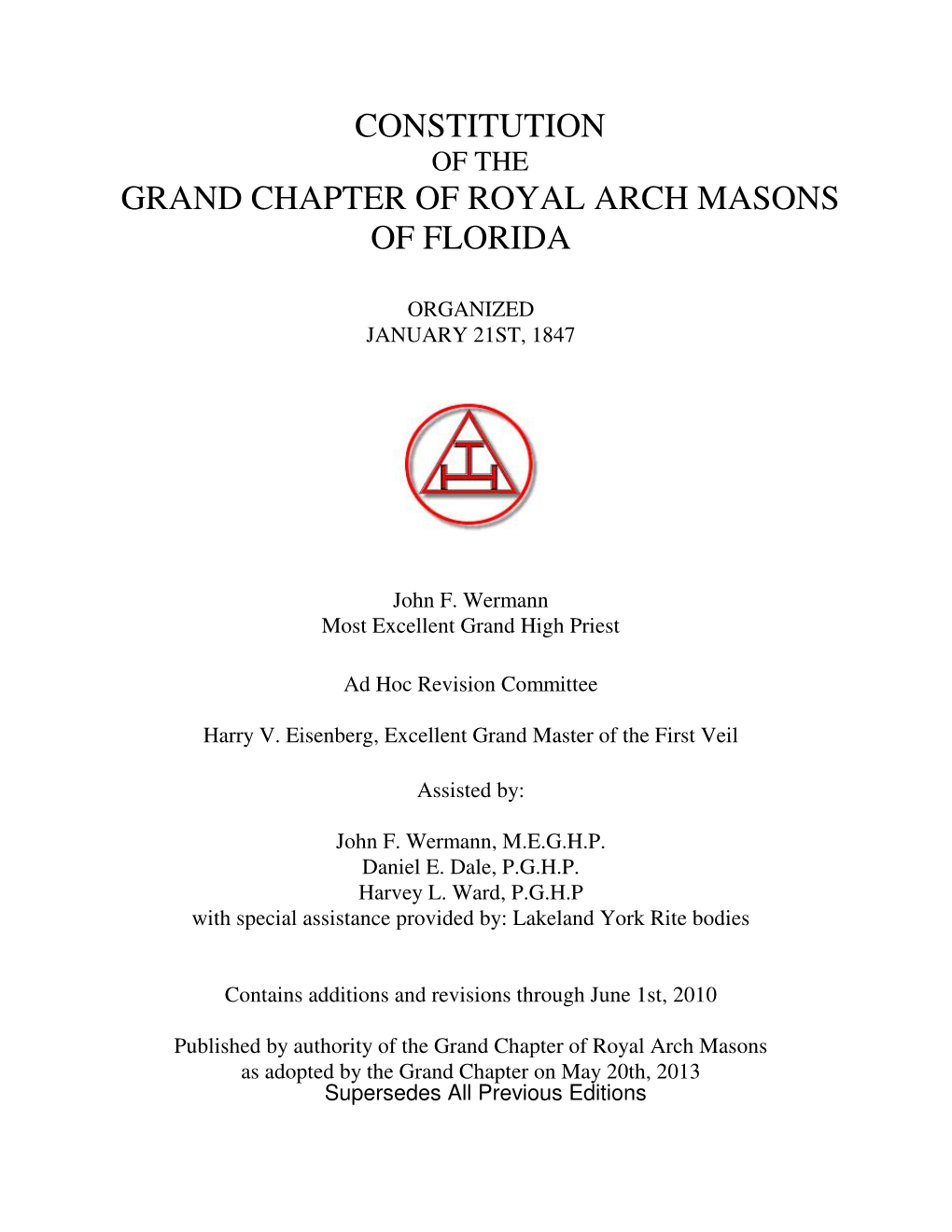 Constitution Grand Chapter of Royal Arch Masons Of