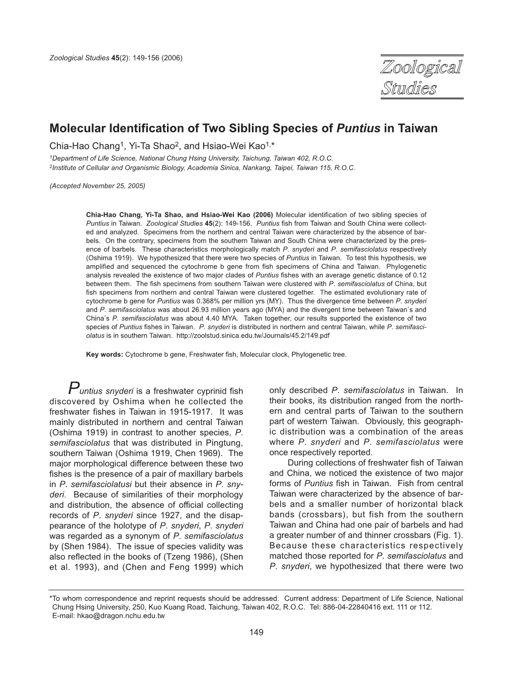 Molecular Identification of Two Sibling Species Of