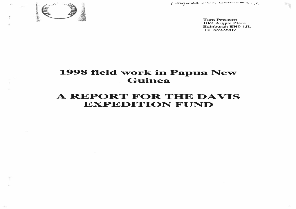 1998 Field Work in Papua New Guinea a REPORT for the DAVIS