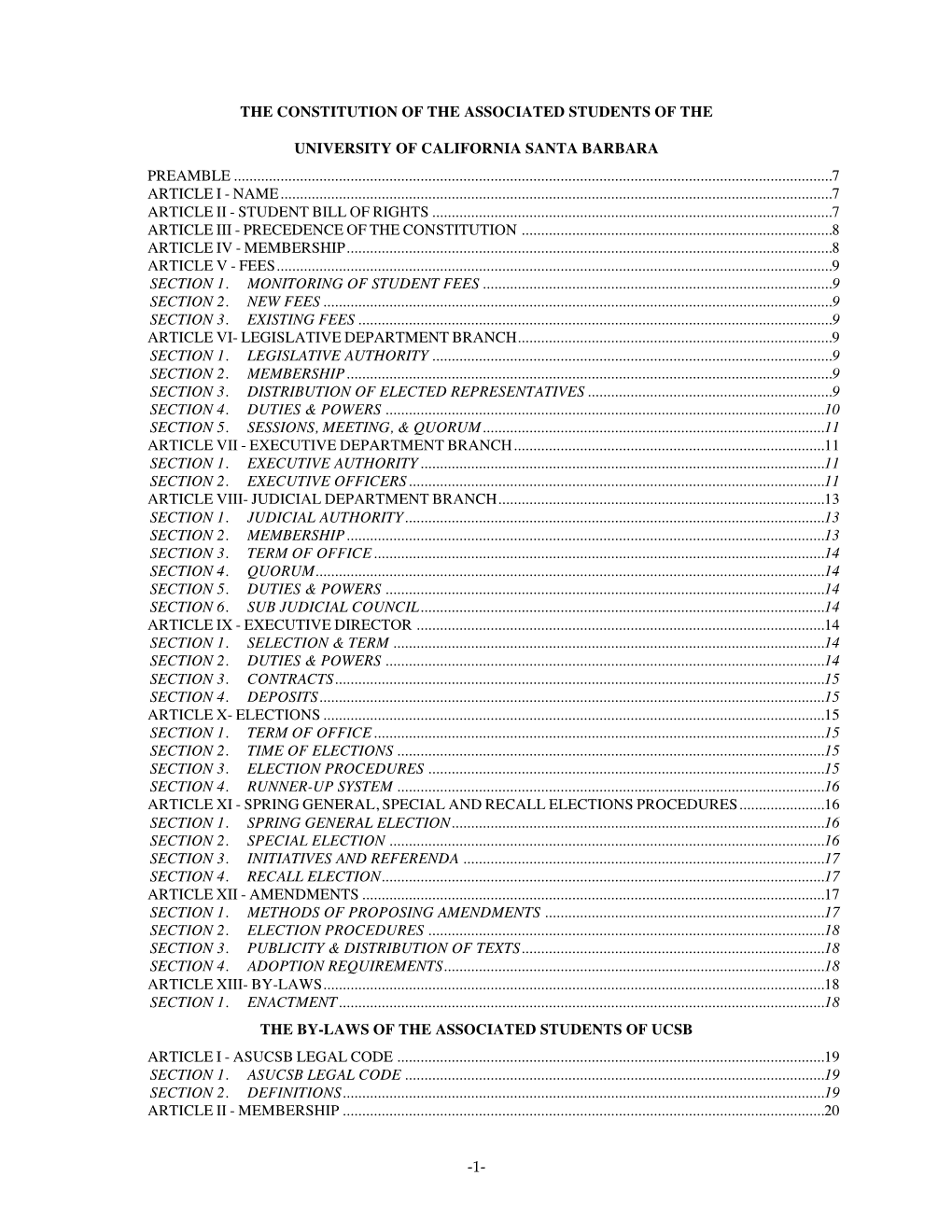 1- the Constitution of the Associated Students of the University of California Santa Barbara Preamble