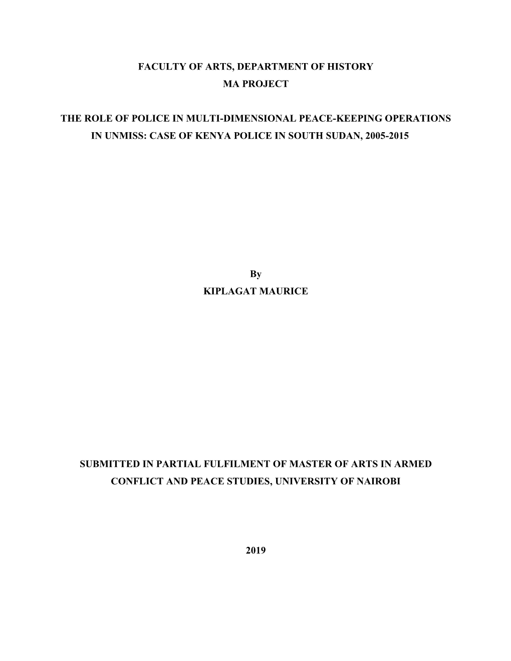 Case of Kenya Police in South Sudan, 2005-2015