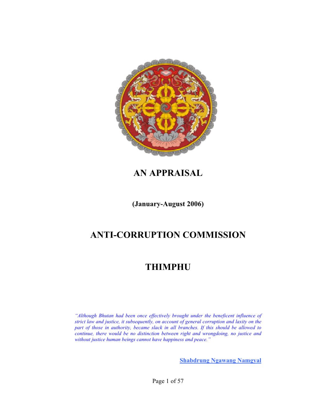 An Appraisal Anti-Corruption Commission Thimphu