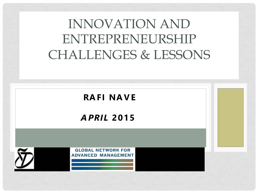 Entrepreneurship and Innovation at the Technion