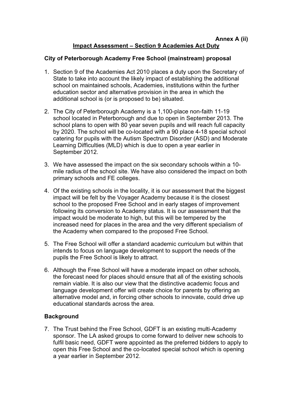 City of Peterborough Academy Impact Assessment