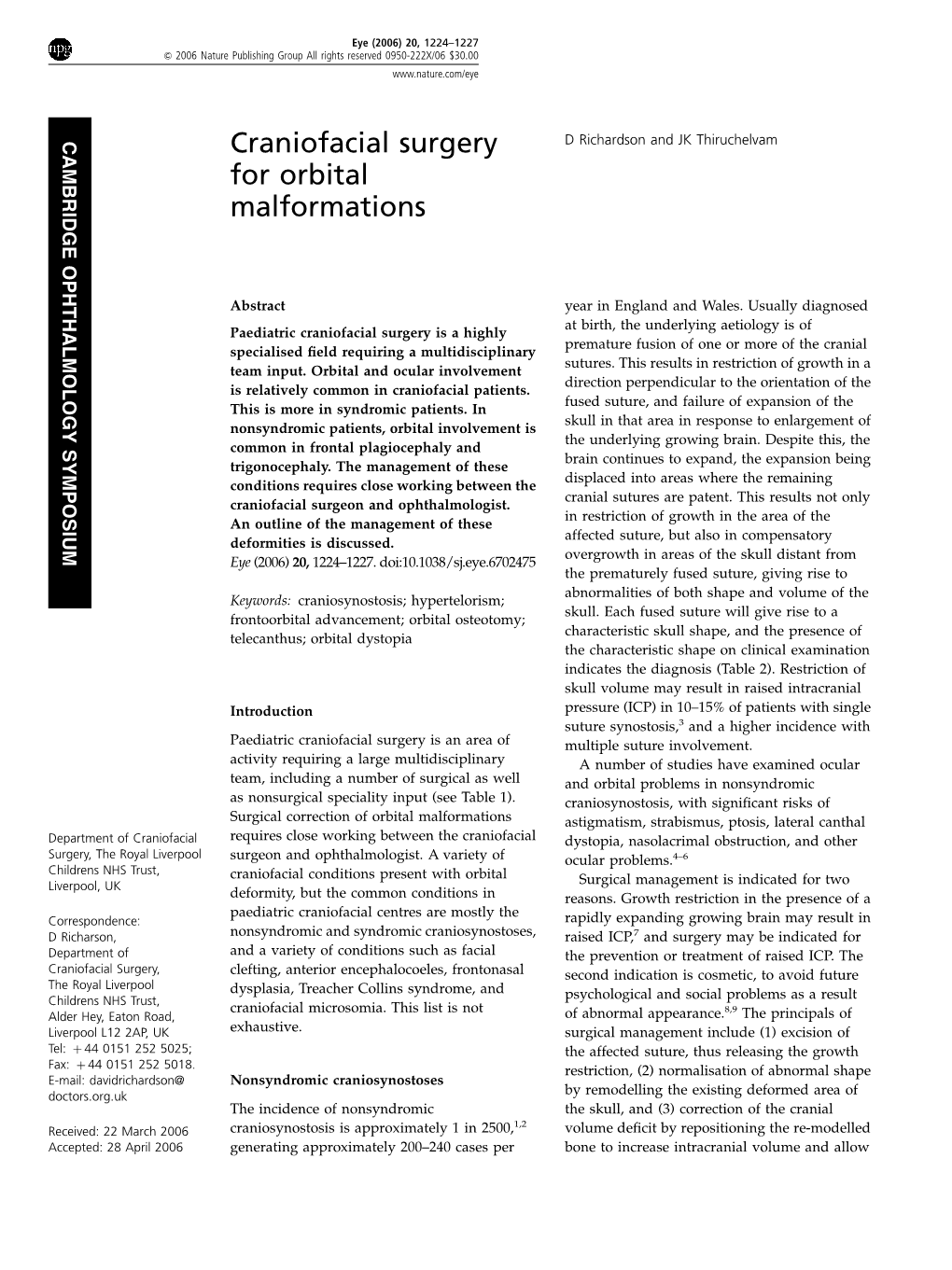 Craniofacial Surgery for Orbital Malformations D Richardson and JK Thiruchelvam 1225