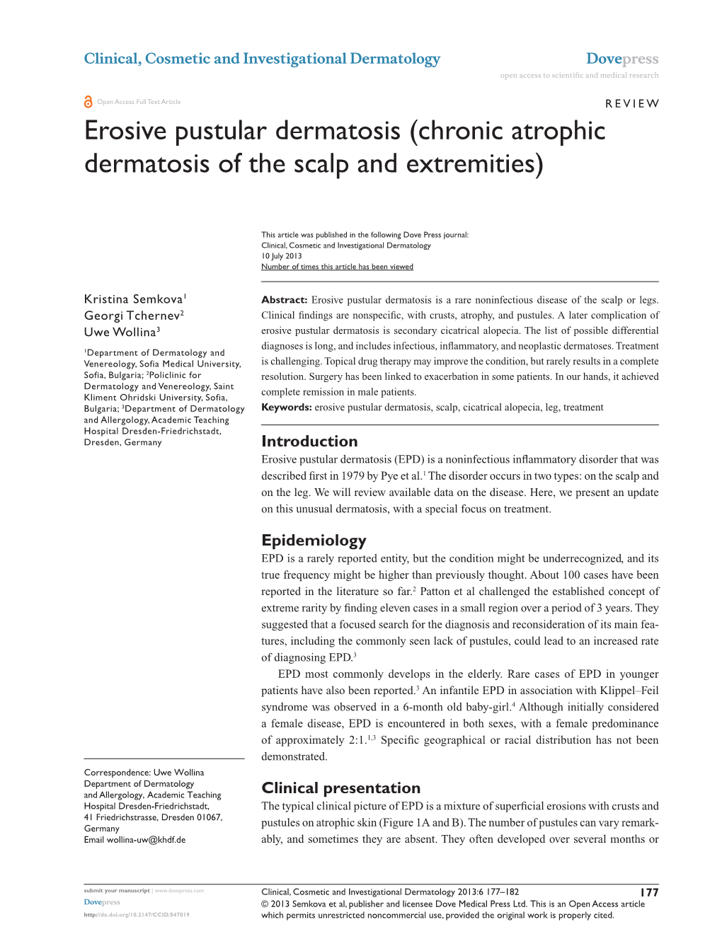 Erosive Pustular Dermatosis (Chronic Atrophic Dermatosis of the Scalp and Extremities)