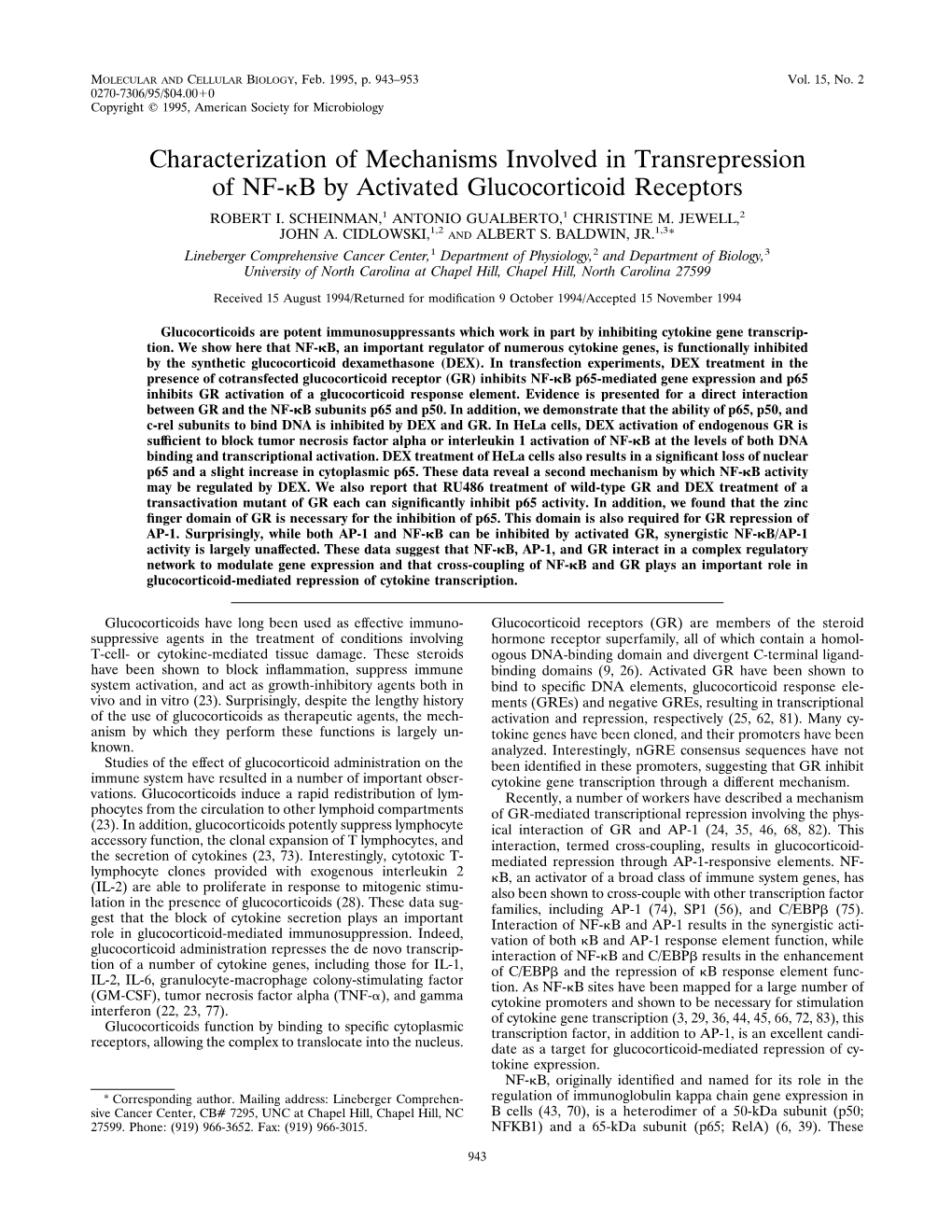 Characterization of Mechanisms Involved in Transrepression of NF-B