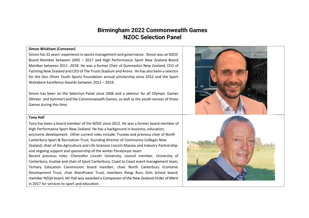 NZOC Selection Panel Profiles