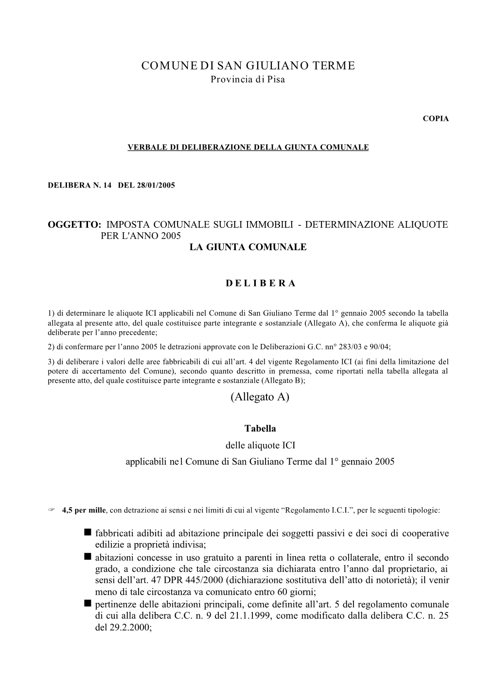 COMUNE DI SAN GIULIANO TERME Provincia Di Pisa