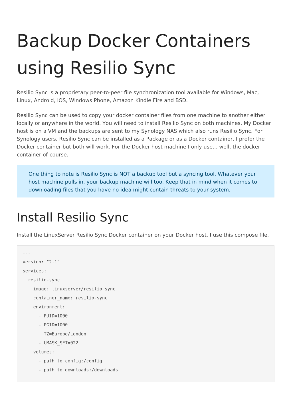 Backup Docker Containers Using Resilio Sync