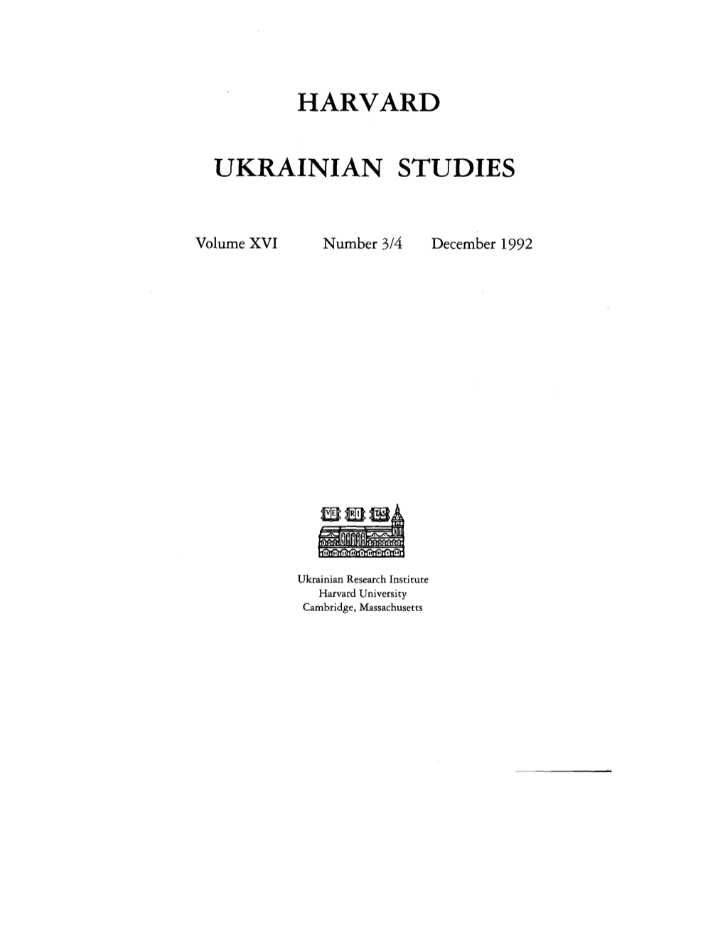 Harvard Ukrainian Studies PL A