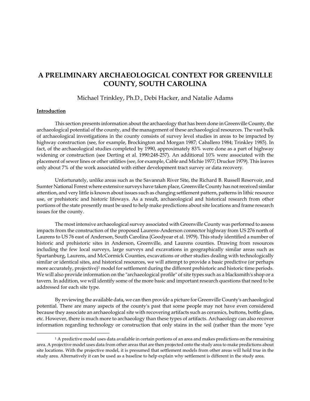 A Preliminary Archaeological Context for Greenville County, South Carolina