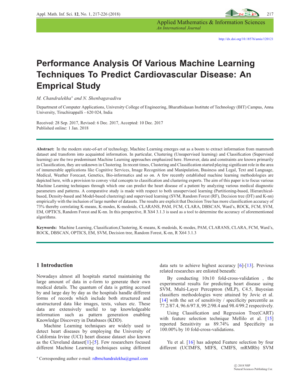 Performance Analysis of Various Machine Learning Techniques to Predict Cardiovascular Disease: an Emprical Study